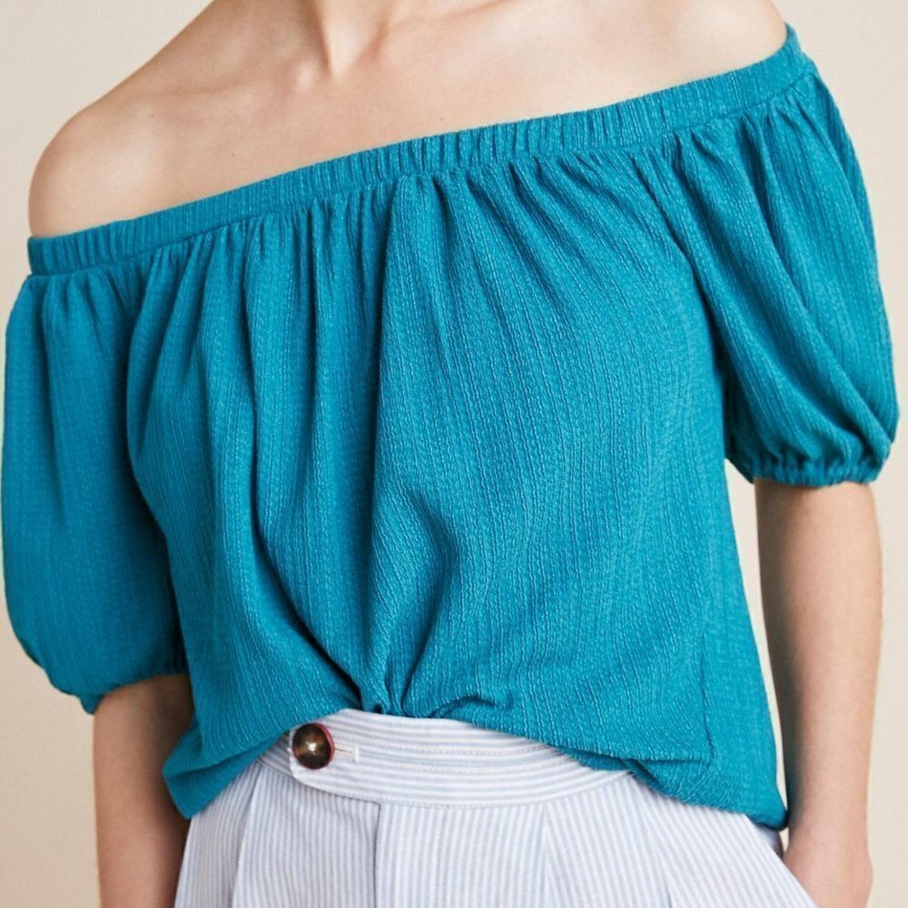 Anthropologie Elodie Off-The-Shoulder Turquoise Top Size Medium